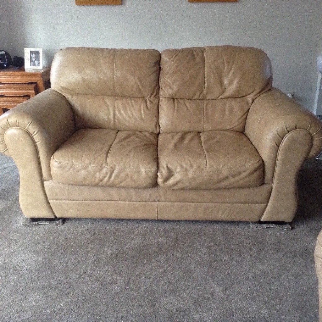 Beige leather sofa in Bromsgrove, Worcestershire Gumtree