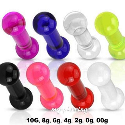 10G-00G to 1/2'' 5/8'' UV Reactive Acrylic Tongue Ring Barbell