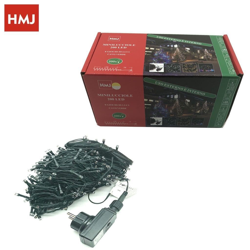 Luci Natale Natalizie Albero Minilucciole 200 Led Giallo Filo Verde hmj