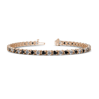 Pre-owned Trijewels Round Black White Diamond 3-prong Women Tennis Bracelet 14k Rose Gold Jp:124831