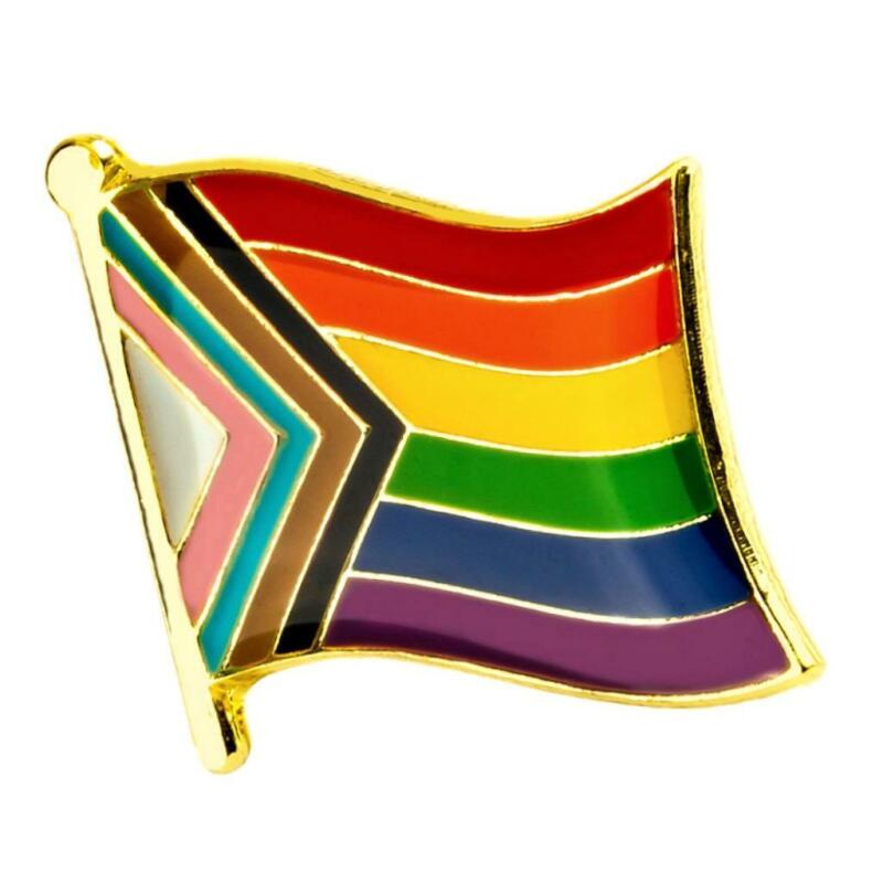 PROGRESS PRIDE FLAG PIN 0.5" Waving Rainbow LGBT LGBTQ Gay Lesbian Equality 