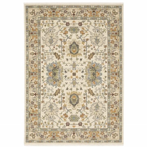 Устойчивый к пятнам коврик Oriental Power Loom размером 5 X 8 дюймов коричневого цвета и цвета слоновой Кости с бахромой