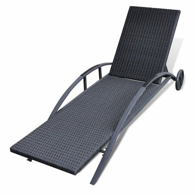vidaXL Sonnenliege Poly Rattan Schwarz Liegestuhl Gartenliege Relaxliege Liege