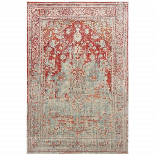 Серый и Оранжевый Коврик Oriental Power Loom размером 10 X 13 Дюймов, устойчивый к пятнам.