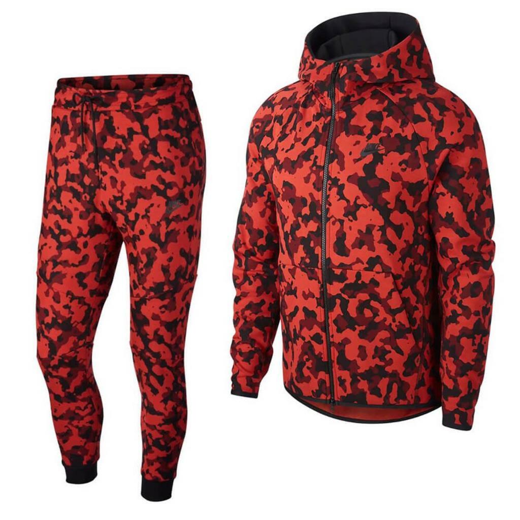 red nike tech fleece tracksuit