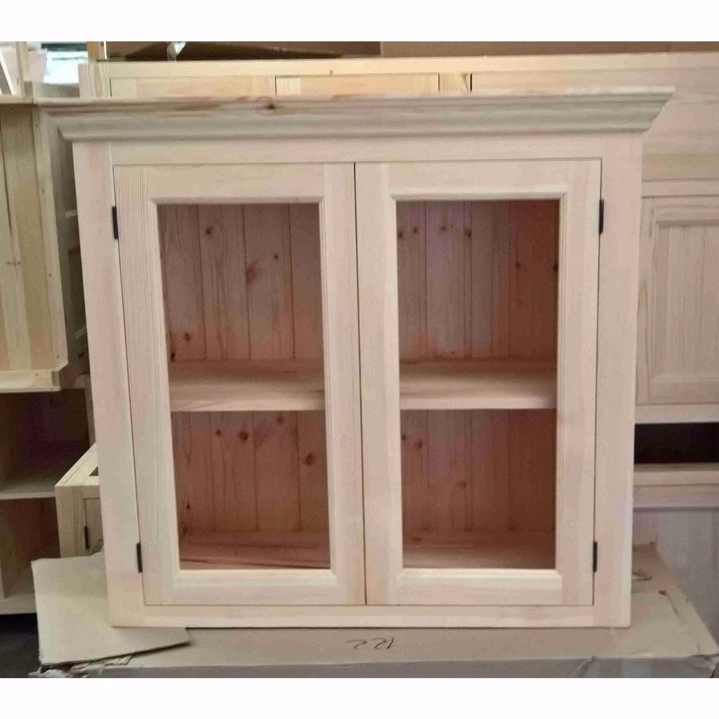 Handmade Solid pine kitchen wall with glazed doors in