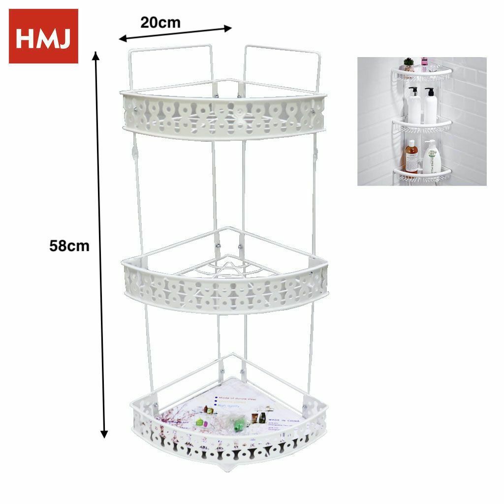 Mensola Angoliera 3 Ripiani Porta Oggetti Bagno Metallo Bianco hmj