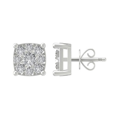 14k White Gold Round Lab Grown Diamond Composite Stud Earrings Gift For Women