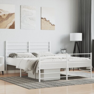 vidaXL Metal Bed Frame with Headboard and Footboard White 153x203 cm Queen