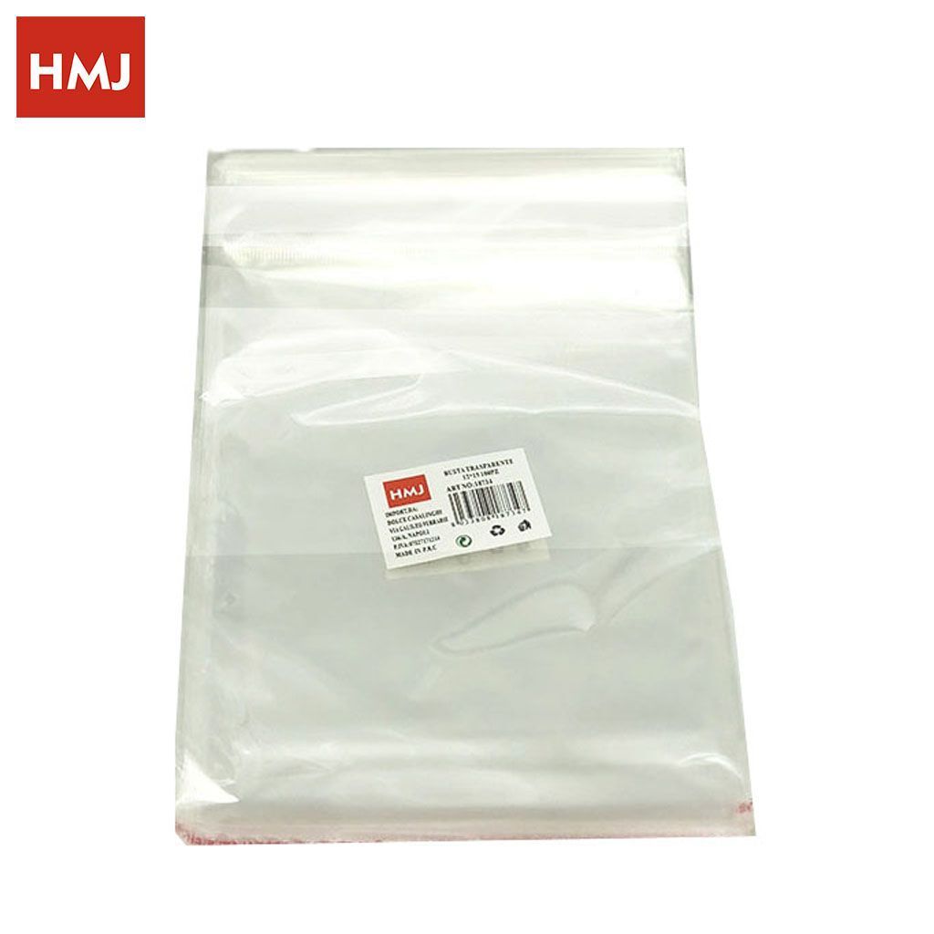 Set 100 Sacchetti Trasparenti Plastica Buste Cellophane Autoadesiva 12x15cm hmj