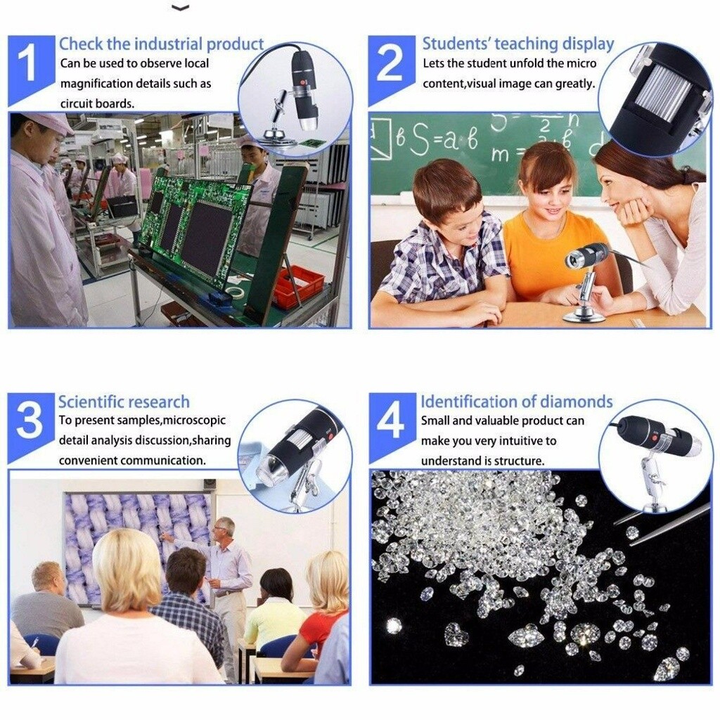 New 0X~1600X 8 LED Digital USB Handheld Microscope Endoscope Magnifier