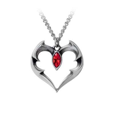 Pewter Vampire Heart Necklace / Crystal Teardrop Pendant by Alchemy Gothic 1977