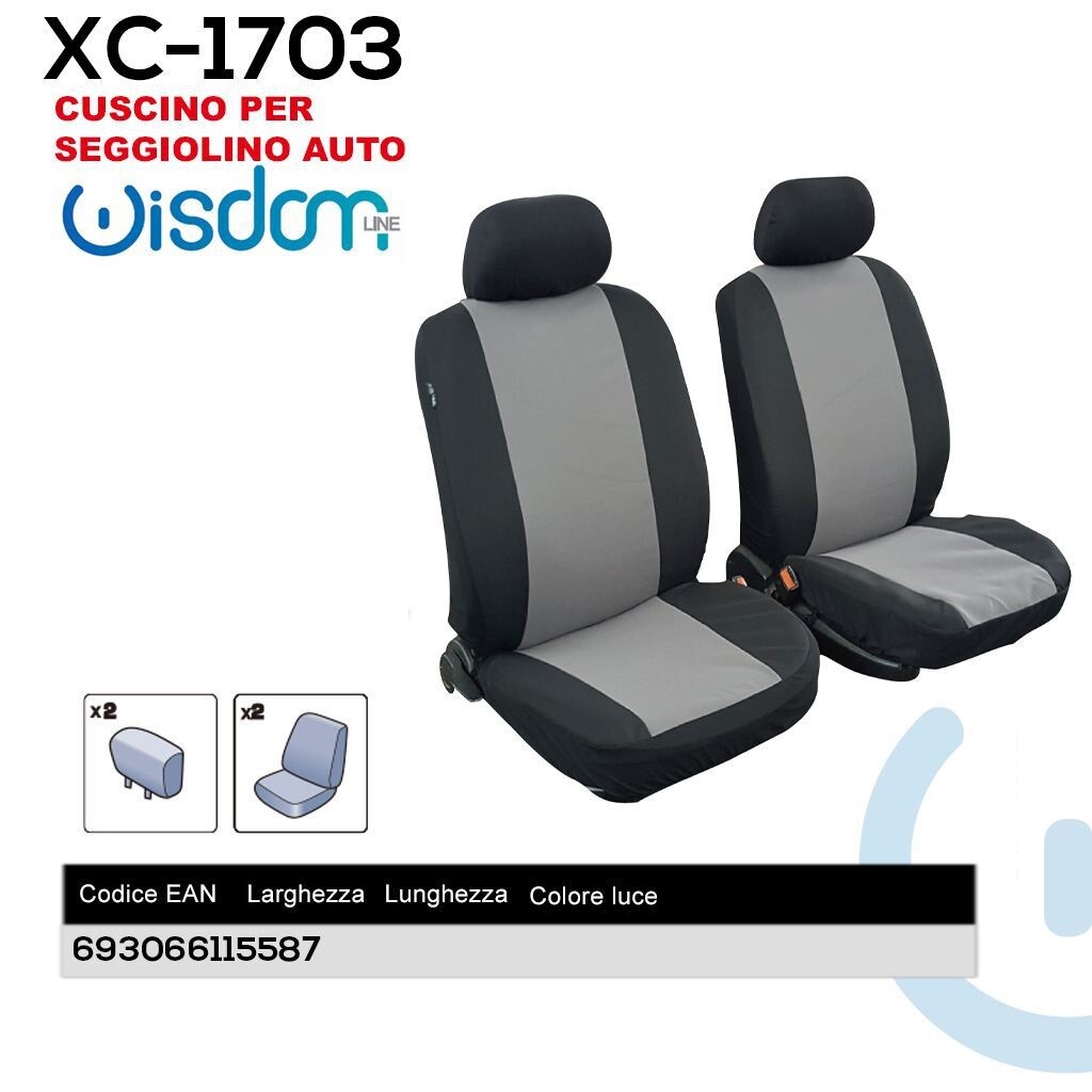 Coppia Coprisedili Schienali Anteriori Universali Auto Neri Grigi Xc-1703 wis