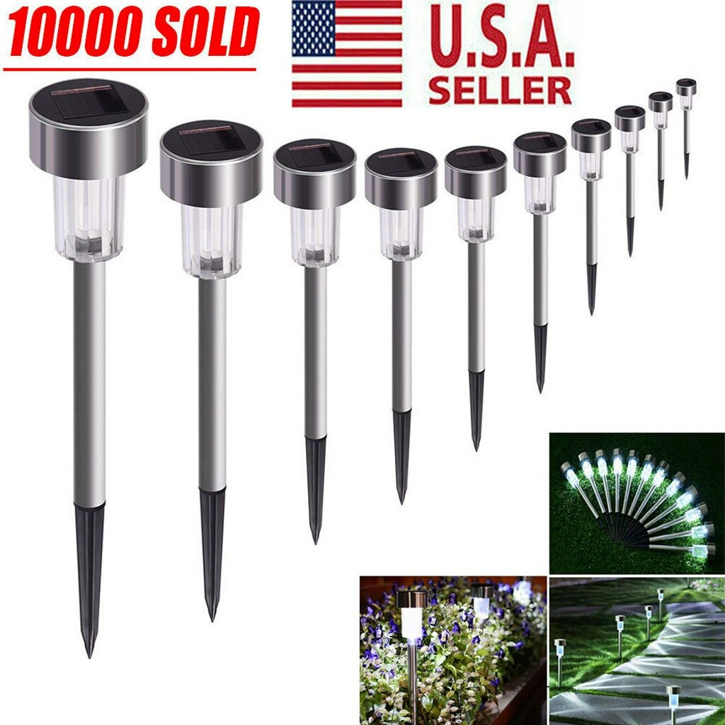 24 PCS Garden Outdoor Stainless Steel LED Solar Landscape Path Lights