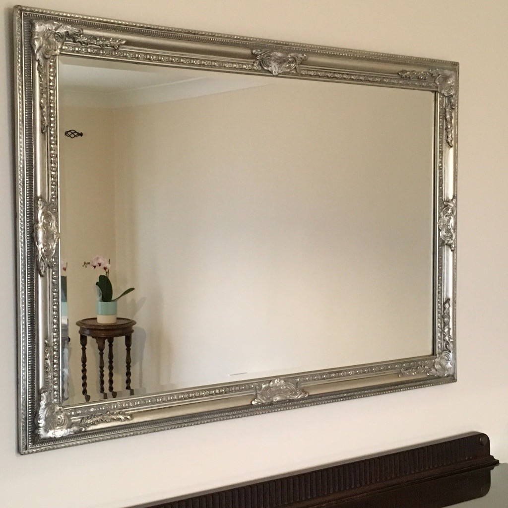 Large Silver Vintage Ornate Wall Mirror French style, Shabby Chic