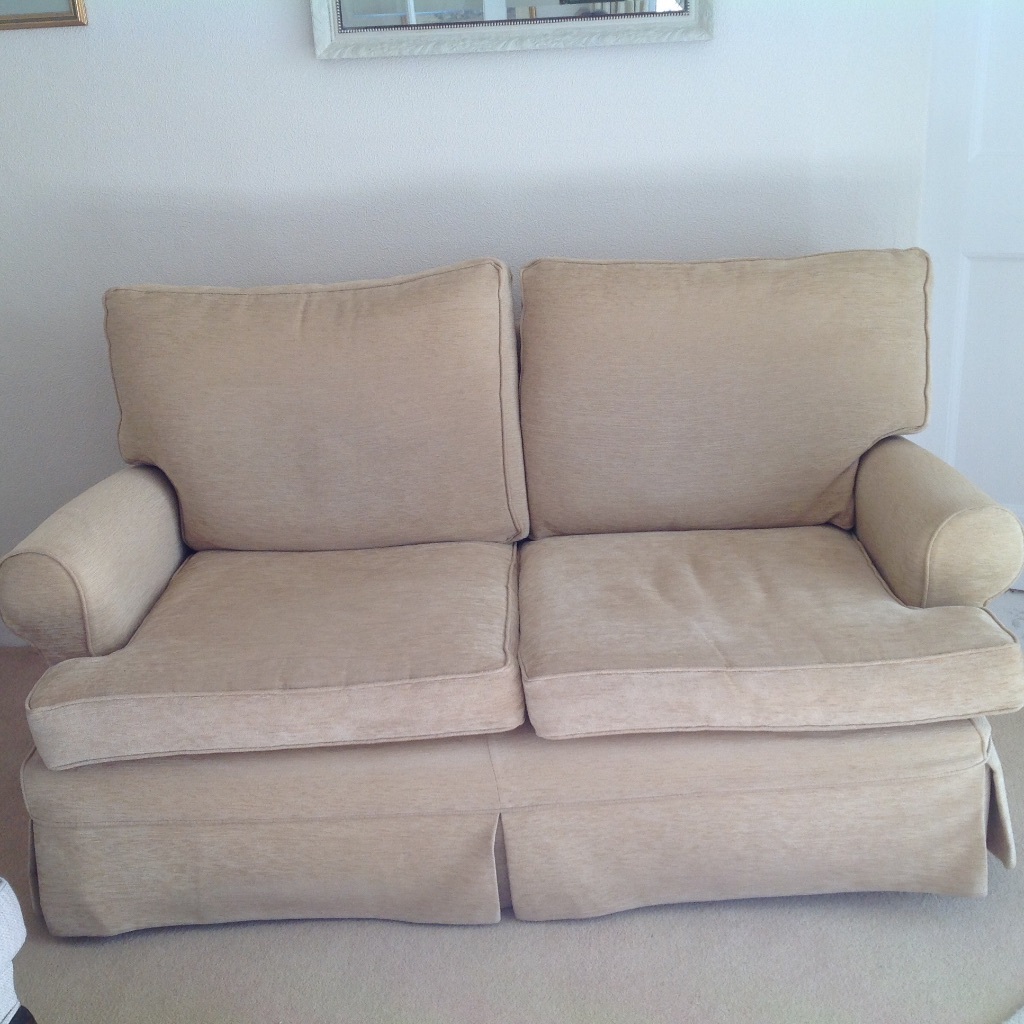 Multiyork sofa, soft gold in colour, with loose covers, good condition
