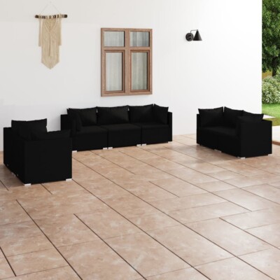 vidaXL 7 Piece Garden Lounge Set with Cushions Poly Rattan Black