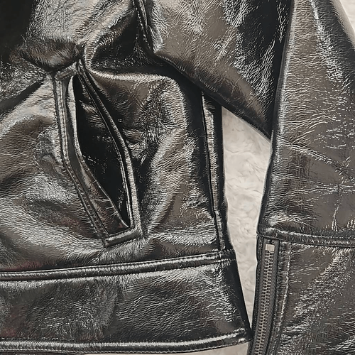 Pre-owned Unreal Fur Wet Look Aviator Black Jacket Fashion Club Womens Small In Multicolor
