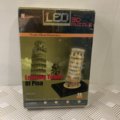 CubicFun 3D Puzzle 15 Pieces Leaning Tower of Pisa with Base and LED Lights New