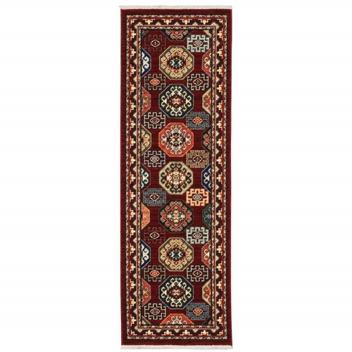 2 X 6 Красных Синих Коричневых и Бежевых ковриков Oriental Power Loom, Устойчивых к пятнам На ковровой Дорожке