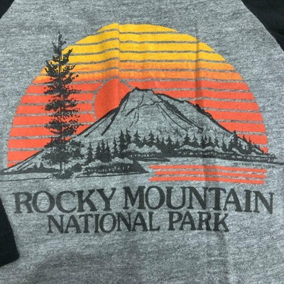 VINTAGE NOS 80S ROCKY MOUNTAIN NATIONAL PARK RAGLAN T SHIRT XS NATURE RAYON
