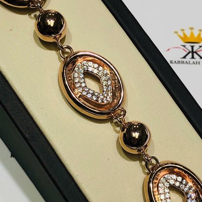 18k Rose Gold Sterling Silver White Sapphire Bold Link Halo Design Bracelet
