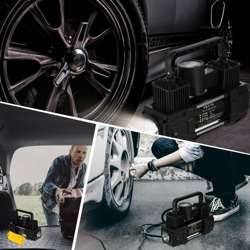 Heavy Duty Dual Cylinder Air Compressor Car Tire Inflator Electric Auto 12V DC