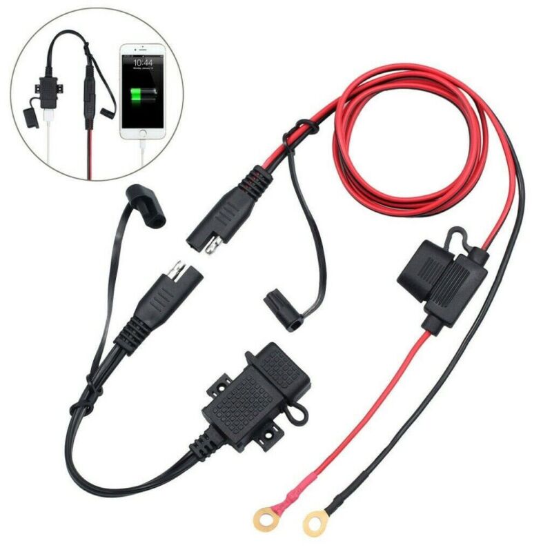 Motorcycle Sae To Usb Charger Waterproof Adapter Cable 10a Inline Fuse Gps Phone