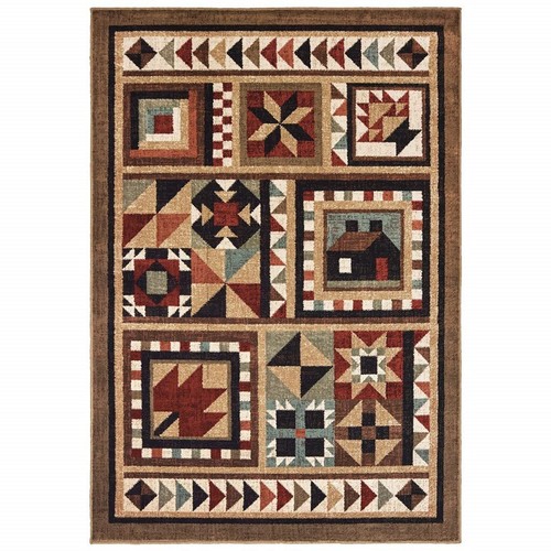 10 X 13 Коричневых и Красных лоскутных ковриков Ikat в стиле пэчворк