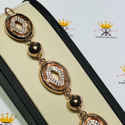 18k Rose Gold Sterling Silver White Sapphire Bold Link Halo Design Bracelet