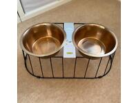 Copper style dog bowls and black stand