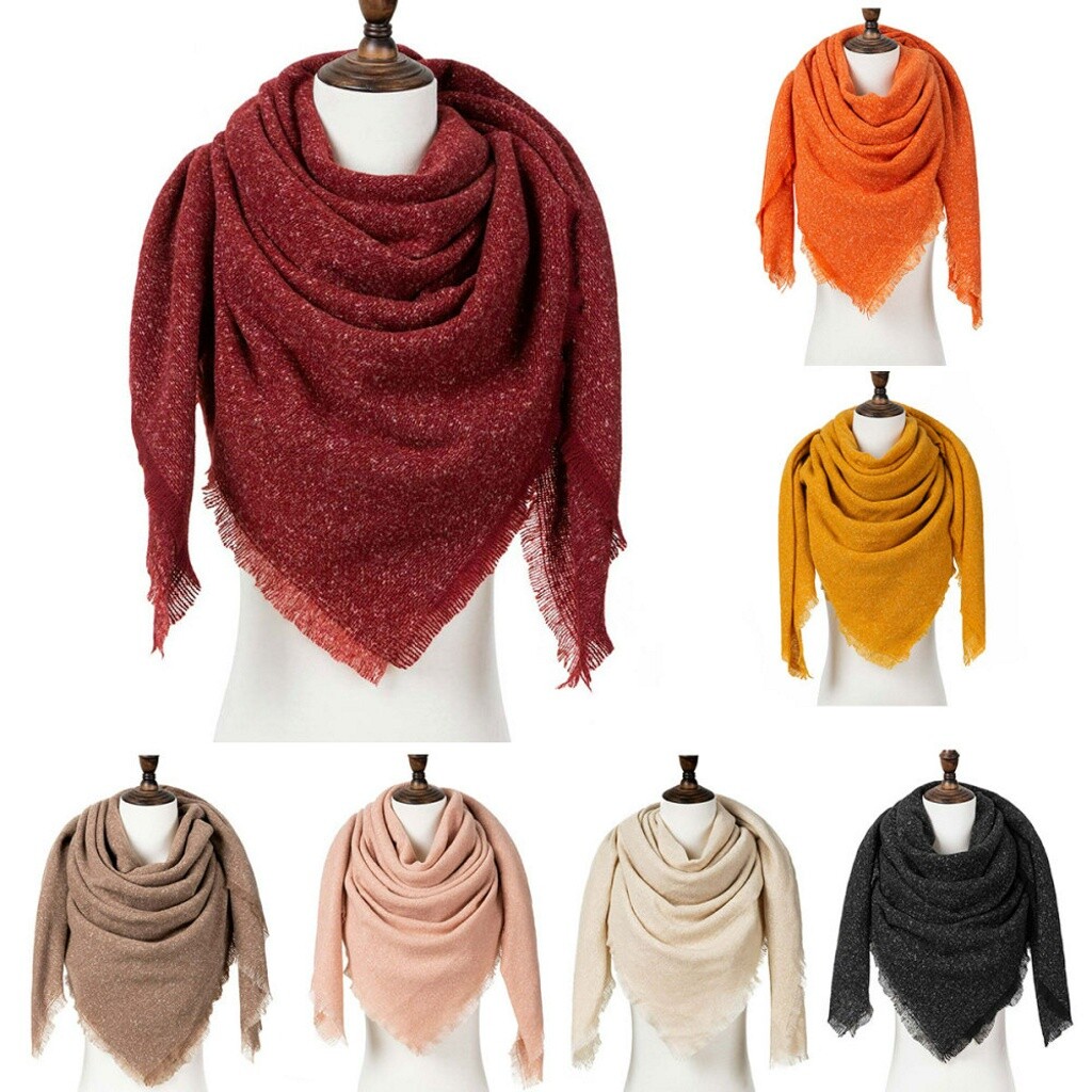 Women Lady Winter Plaid Knit Pashmina Scarf Warm Scarf Cashmere Long Wrap Shawl