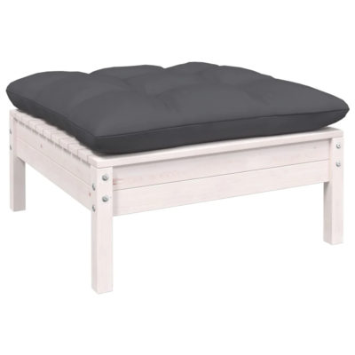 vidaXL Garden Footstool with Anthracite Cushion White Solid Pinewood