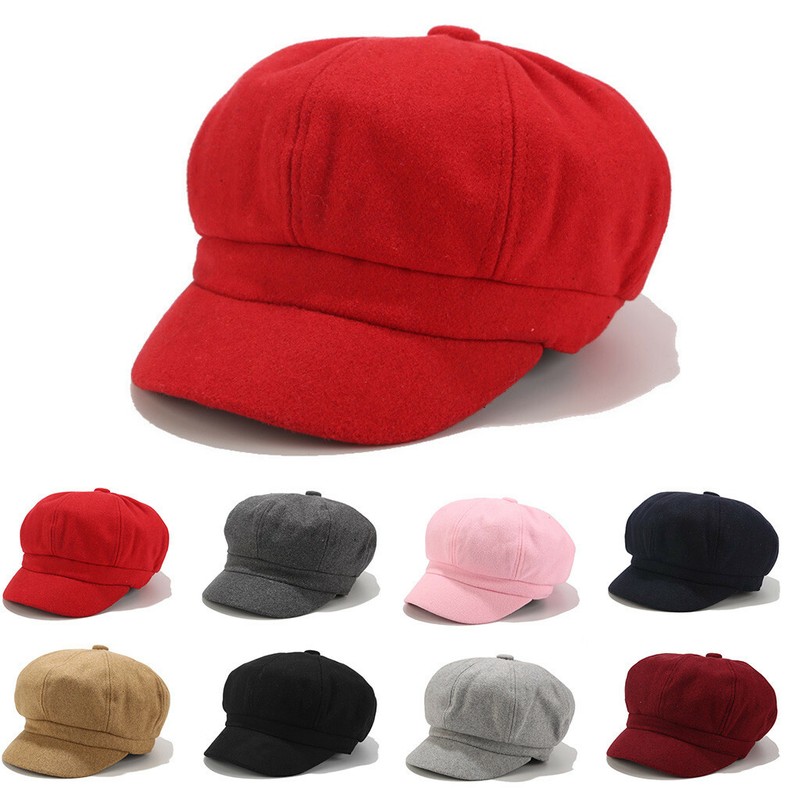 Vintage Women Winter Solid Hat Beret Cap Korean Painter Newsboy Cotton Berets