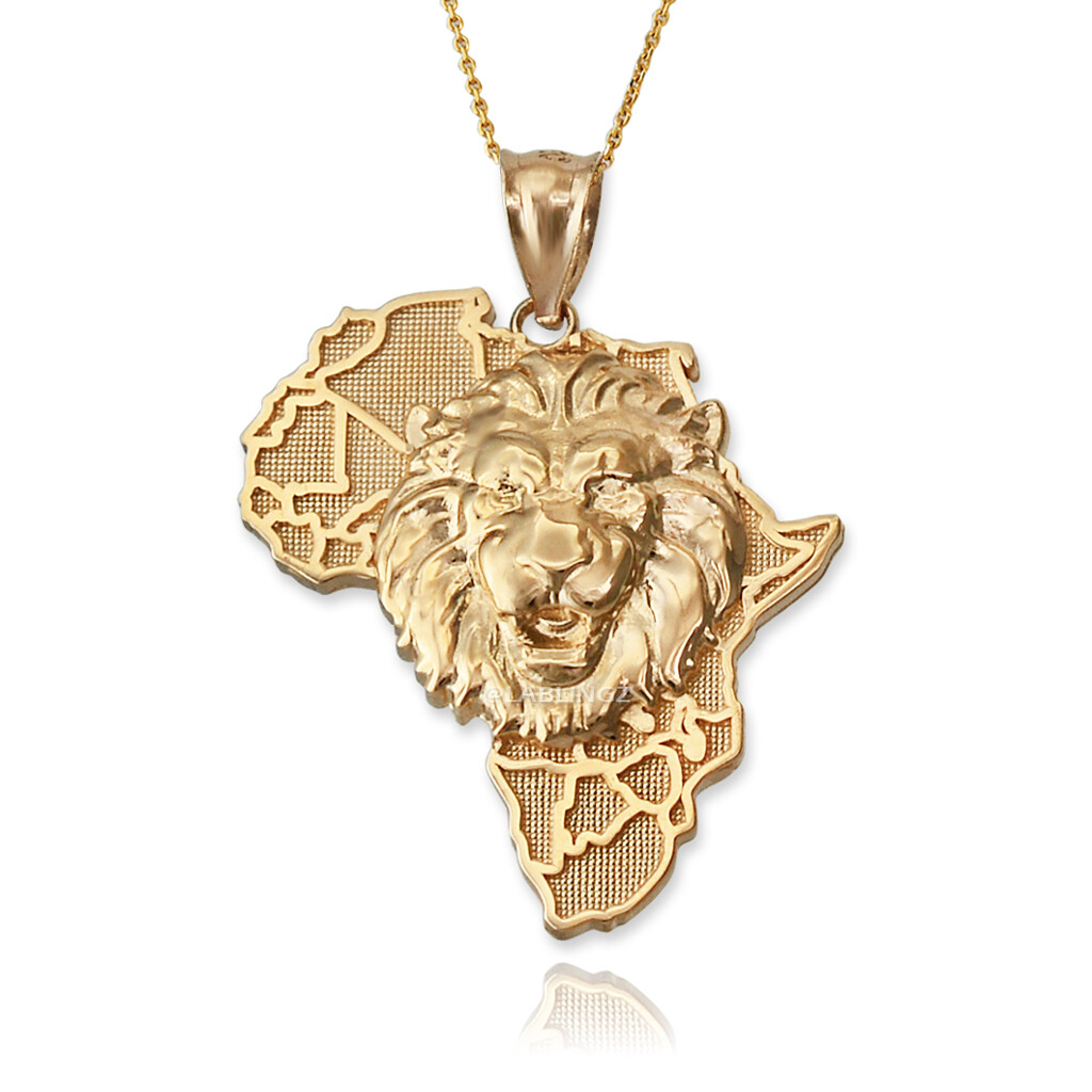 Pre-owned La Blingz Africa Lion Gold Pendant Necklace In Yellow Gold