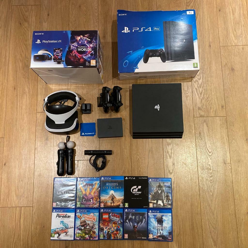 Ultimate PS4 Pro + VR Bundle + 10 Games + V2 VR + Move Controllers