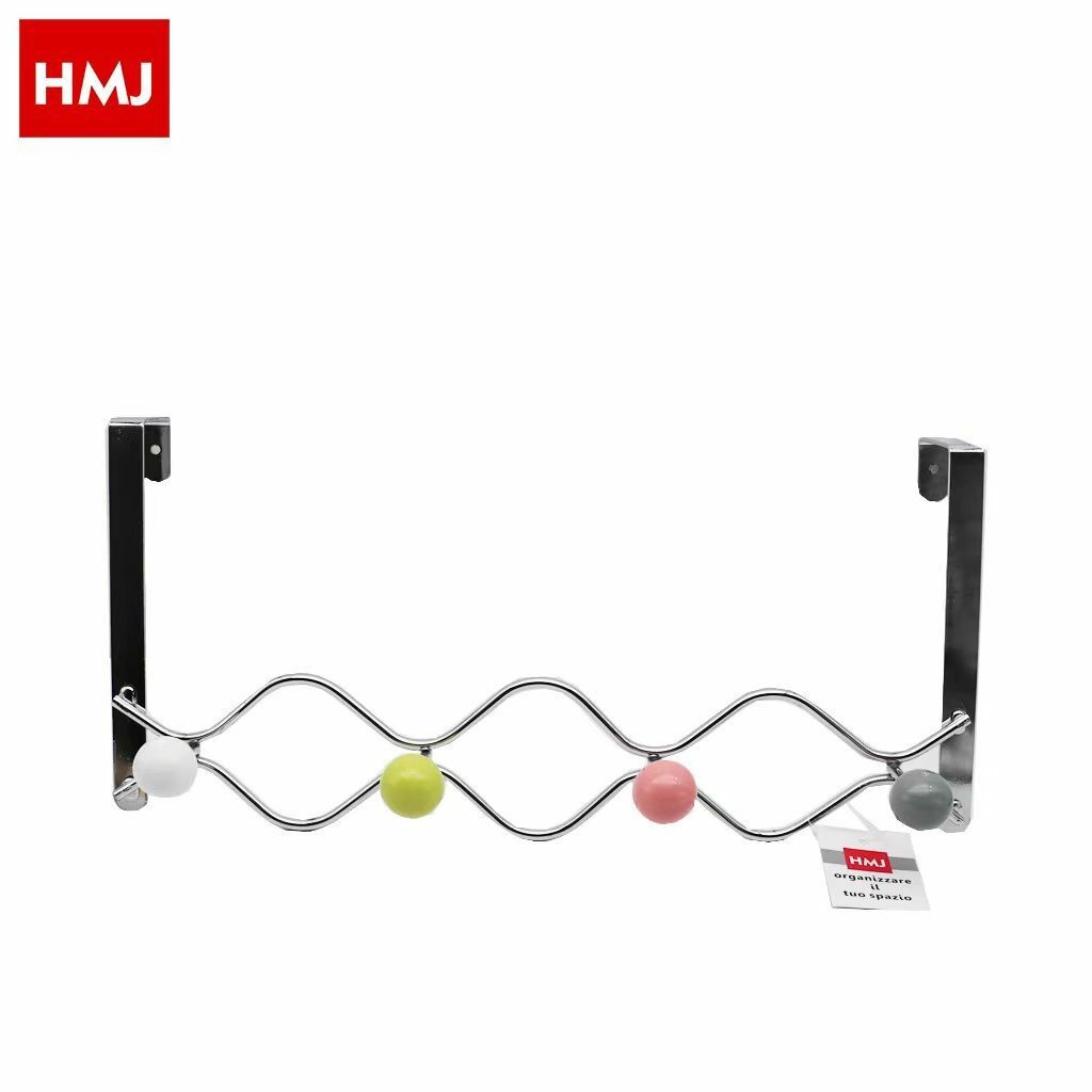 Appendiabiti Da Porta Metallo Sfere Palline Colorate 4 Posti Ganci Giacche hmj