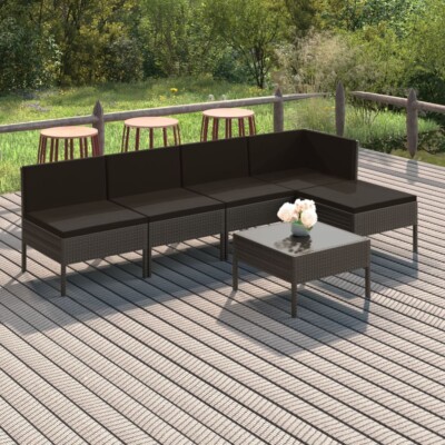 vidaXL 6 Piece Garden Lounge Set with Cushions Poly Rattan Grey