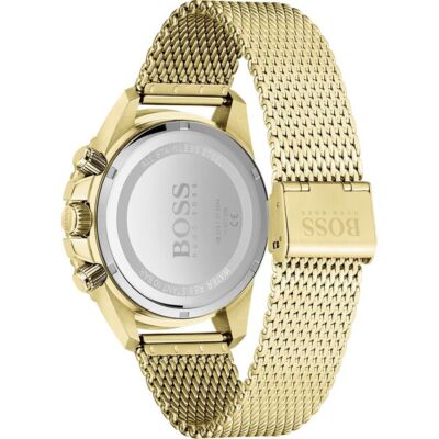 Pre-owned Hugo Boss Mens Wristwatch  Admiral 1513906 Chrono Stainless Steel Mesh Golden