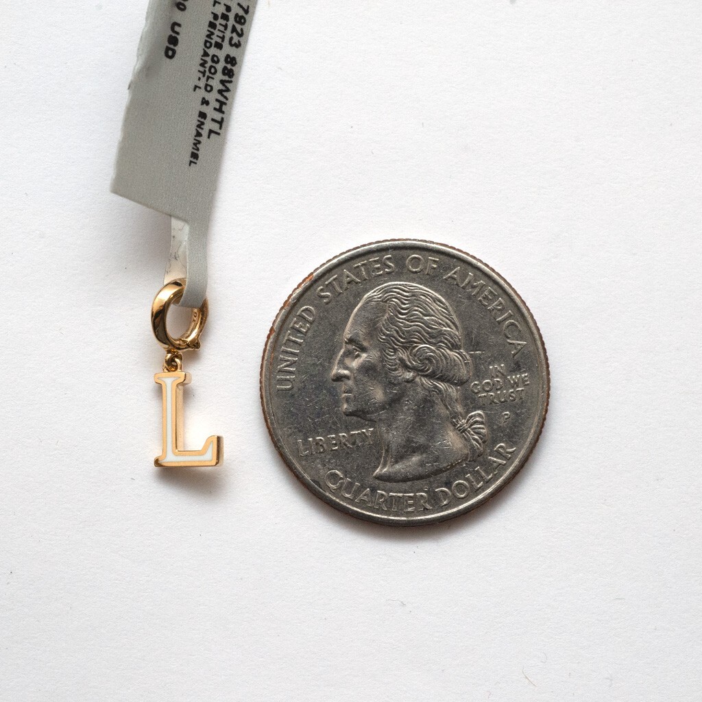Pre-owned David Yurman 8mm Petite Gold & Enamel L Initial Pendant Charm Enhancer In Yellow White