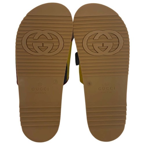 Pre-owned Gucci Men's Red Multi Baiadera Slides Sandals Canvas Stripes Sz 10