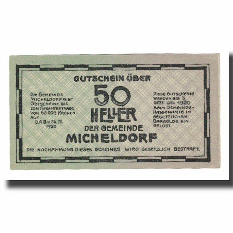[#665989] Billet, Autriche, Micheldorf O.Ö. Gemeinde, 50 Heller, Personnage 1, 1