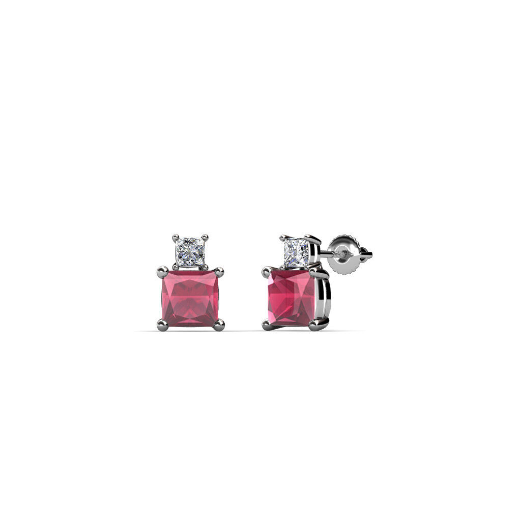 Pre-owned Trijewels Rhodolite Garnet And Diamond Two Stone Stud Earrings 0.70 Ctw 14k Gold Jp:68144 In Red-violet
