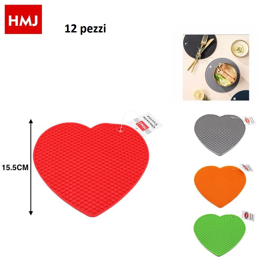 Set 12 Pezzi Base Sotto Pentola In Silicone Cuore 18cm hmj