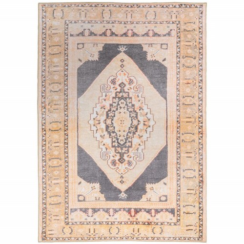 Устойчивый к пятнам коврик Oriental Power Loom размером 9 X 12 Дюймов, серый с Золотом