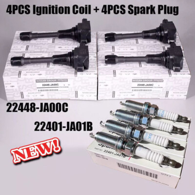 4x Ignition Coil & 4x Spark Plug 22448-JA00C Fits For 07-19 Sentra Versa Rogue