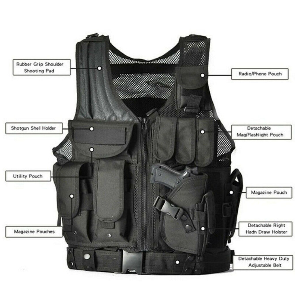 Tactical Vest Molle Military Police Gun Holder Airsoft Combat Assault Gear Vest