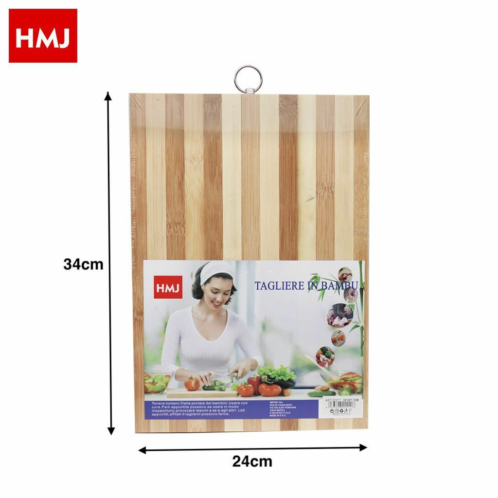 Tagliere Legno Bambù Con Anello Tavola Affettare Cucina 24x34cm hmj