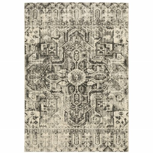 Устойчивый к пятнам коврик Oriental Power Loom размером 6 X 9 Дюймов, Серый, Цвета Слоновой Кости и Коричневый