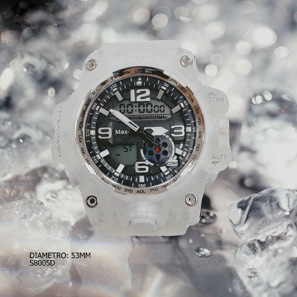 Orologio Polso Max-y Digitale Sveglia Data Subacqueo Sport Dual Time Bianco lac
